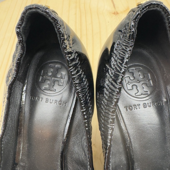 TORY BURCH Wedge Pumps Black Eddie Round Toe Heel Sz 6.5 Shoes - Picture 6 of 13